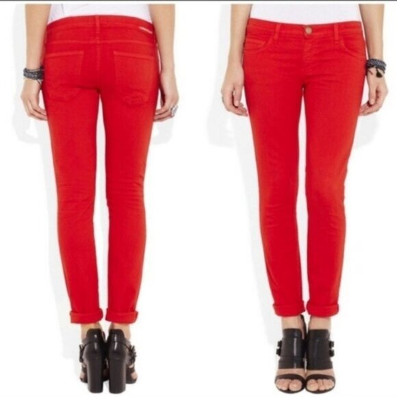 Current/Elliott The Rolled Skinny Caution Red Jean - Picture 1 of 8